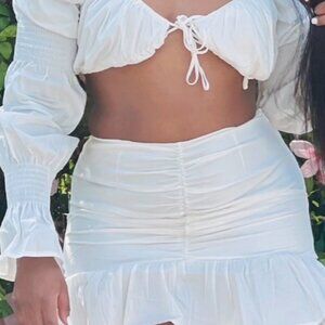 White Puff Sleeve Crop Top & Ruffle Hem Mini Skirt Set
